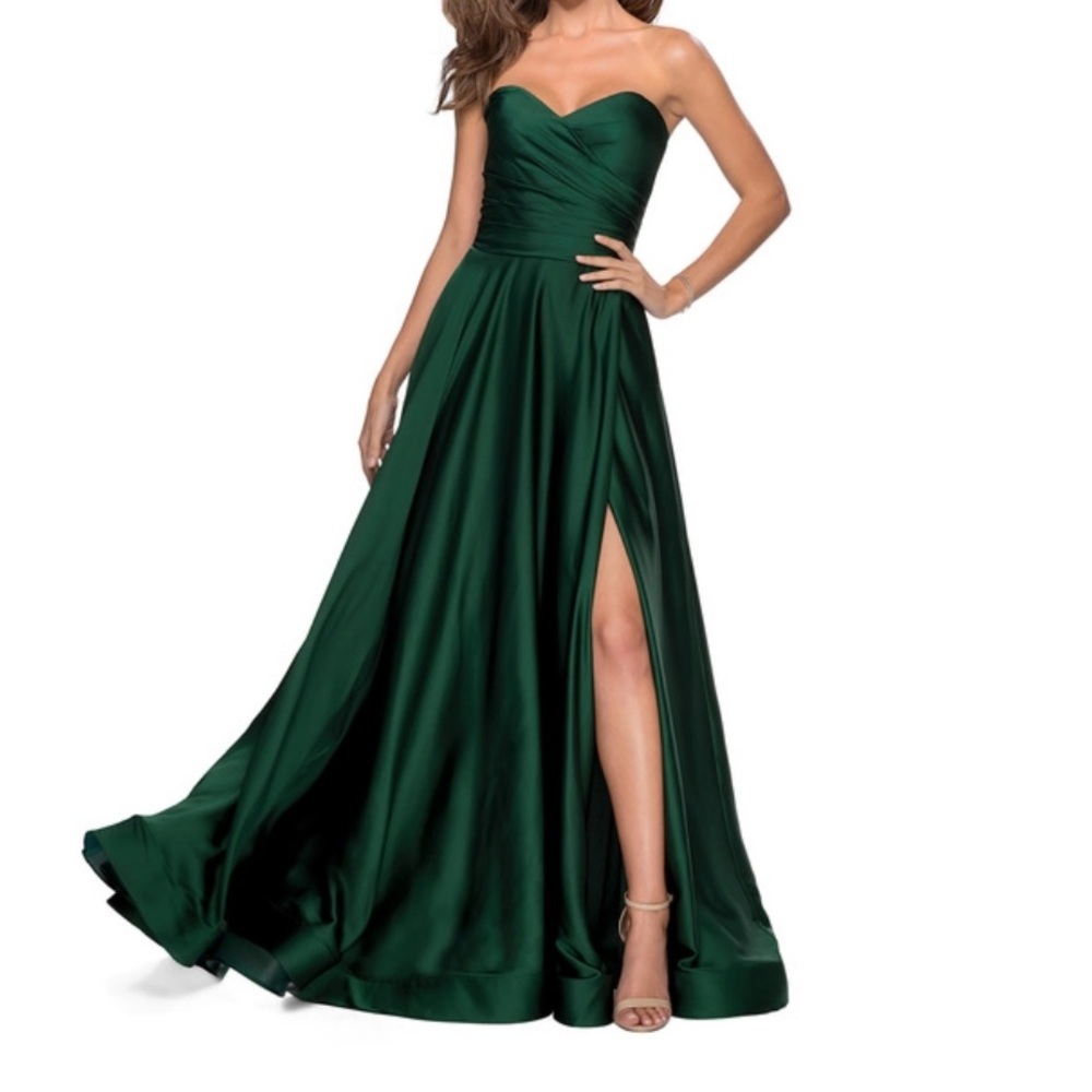 La Femme 28608 Green Strapless Gown with Slit 4